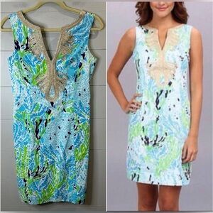 Lilly Pulitzer Janice Shift Dress In Spa Blue Let's Cha Cha Womens Size 0